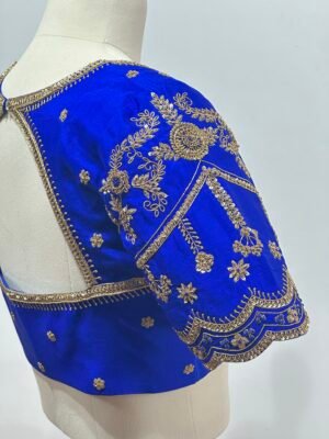 Gold zardosi hand embroidered blouse with scallop edging sleeves