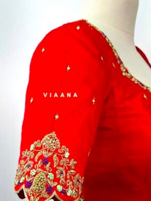 NEW ARRIVAL- Handwork blouse with cutwork embroidery on sleeves with patterned back