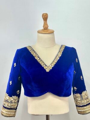 Gold and silver zardosi embroidered velvet handwork blouse