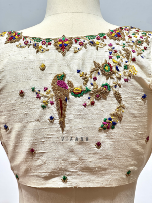 Gold zardosi handwork with multi color threads aari/maggam work blouse