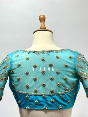 Netted blouse with zardosi aari/maggam handwork blouse