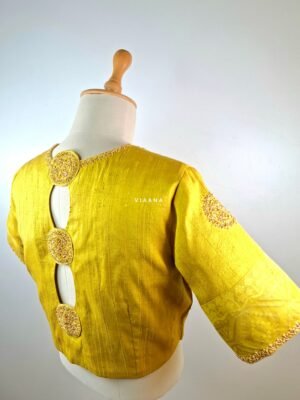 Zardozi embroidery with beads detailing blouse with butta motifs on back and sleeves