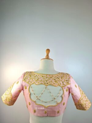 Zardozi floral embroidery with zari and thread knot work embroidery blouse