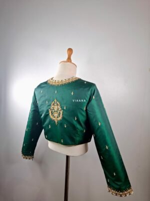 Zardozi, pearl, zari and threadwork Embroidered blouse with scallop cut on front and floral motif on back