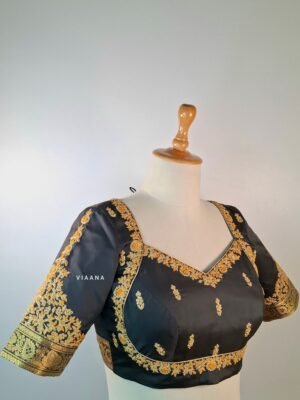 Sabya cut blouse with zari and threadwork intricate embroidery with motif on sleeves