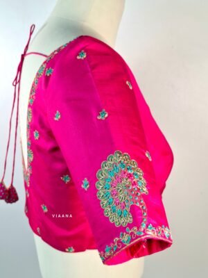 Elegant thread and zari knot embroidery with motifs on sleeves