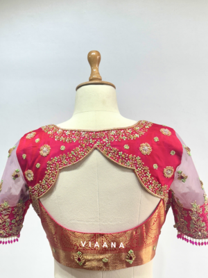 Stones, Zardozi and sequins floral embroided blouse with net and dangles on sleeves