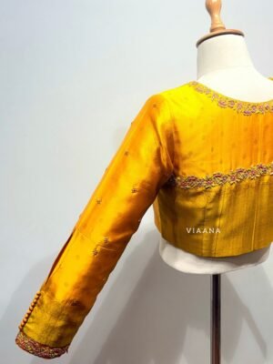 Zardozi and thread knot embroidery with lotli sleeves blouse